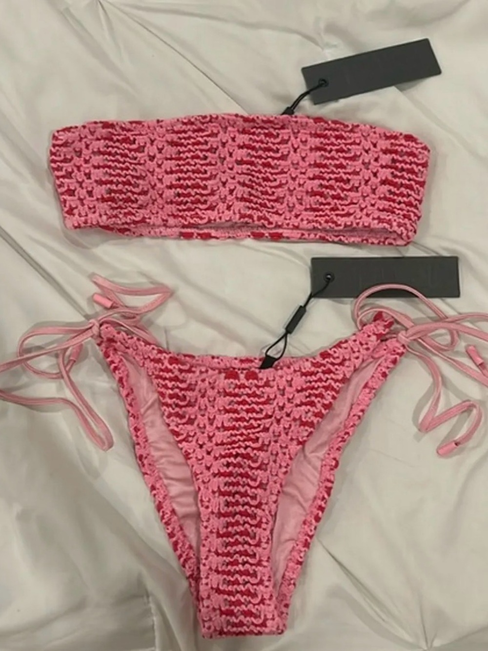 triangl swimwear Pink Smocked Bandeau Bikini Set